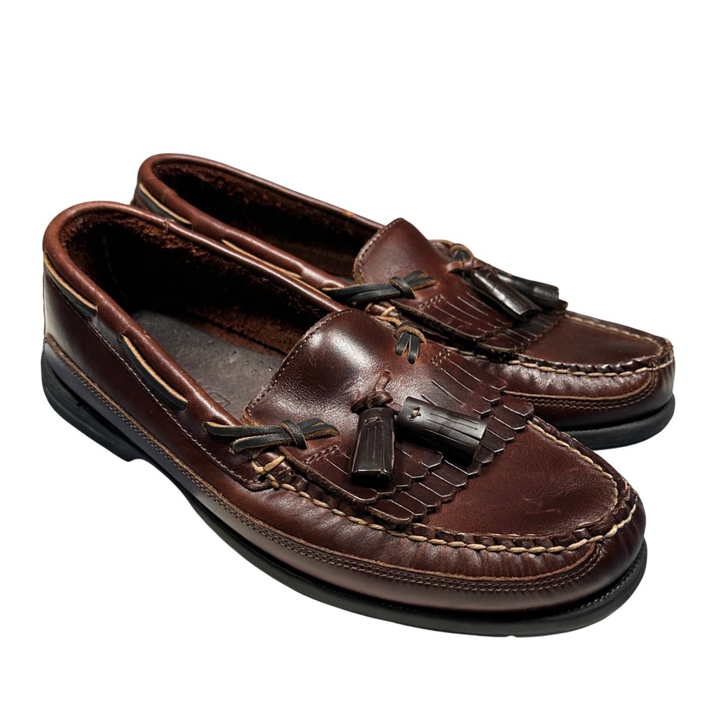 Vintage Sperry Top-Sider Brown Leather Tassel Kiltie Loafers Men's Size 9.5 Wide